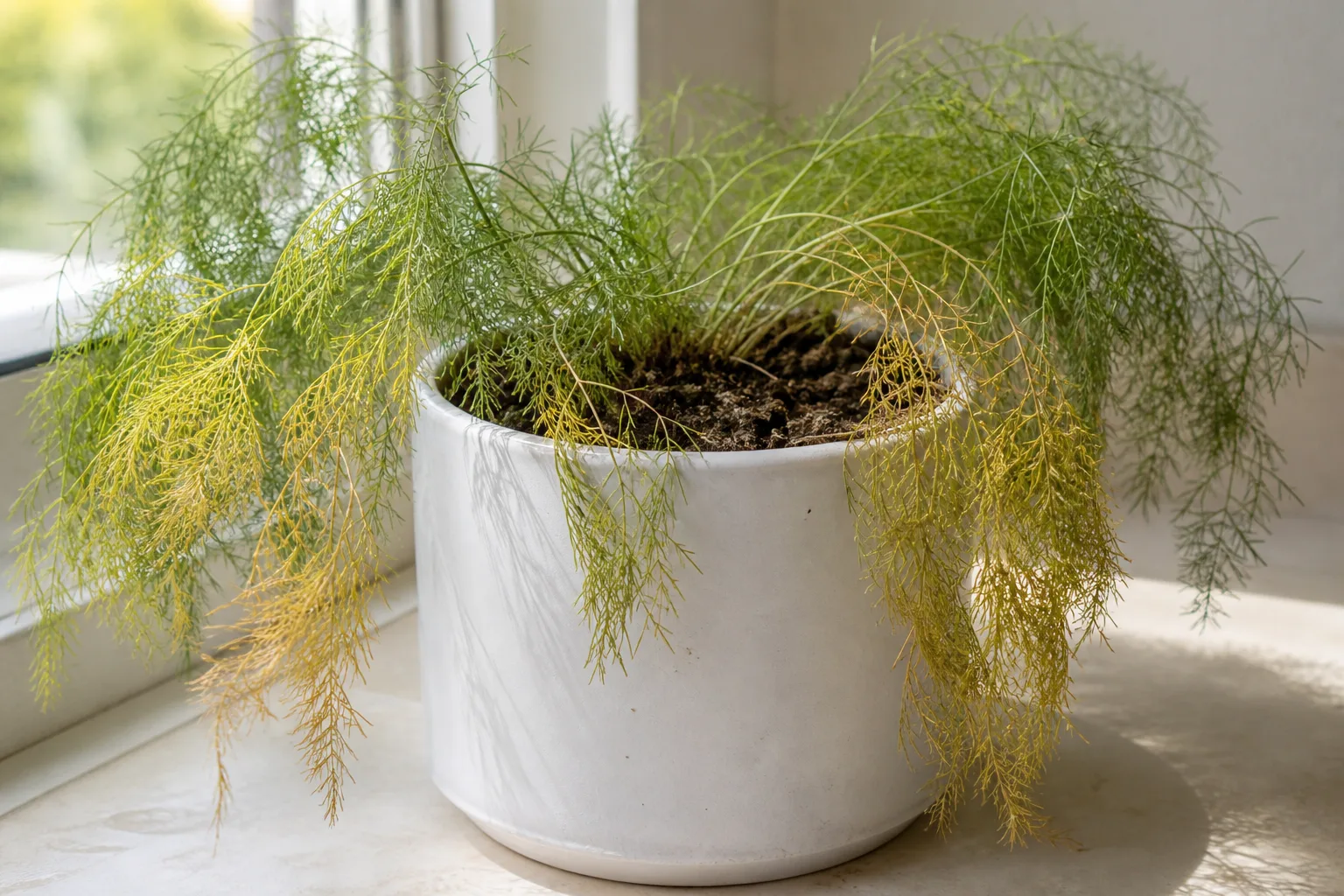 Underwatering on Asparagus Fern - visible symptom on the plant
