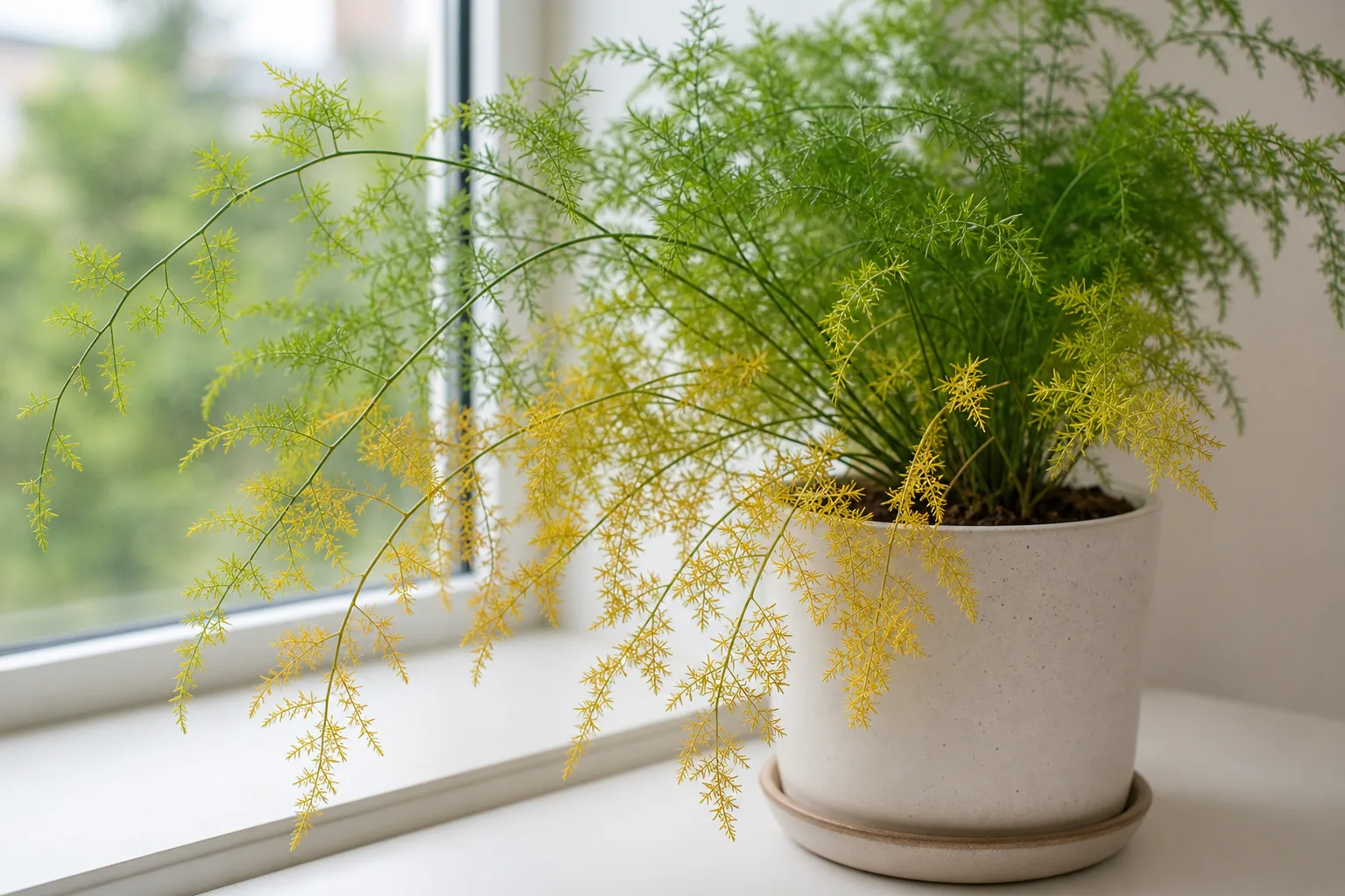 Yellow Leaves on Asparagus Fern - visible symptom on the plant