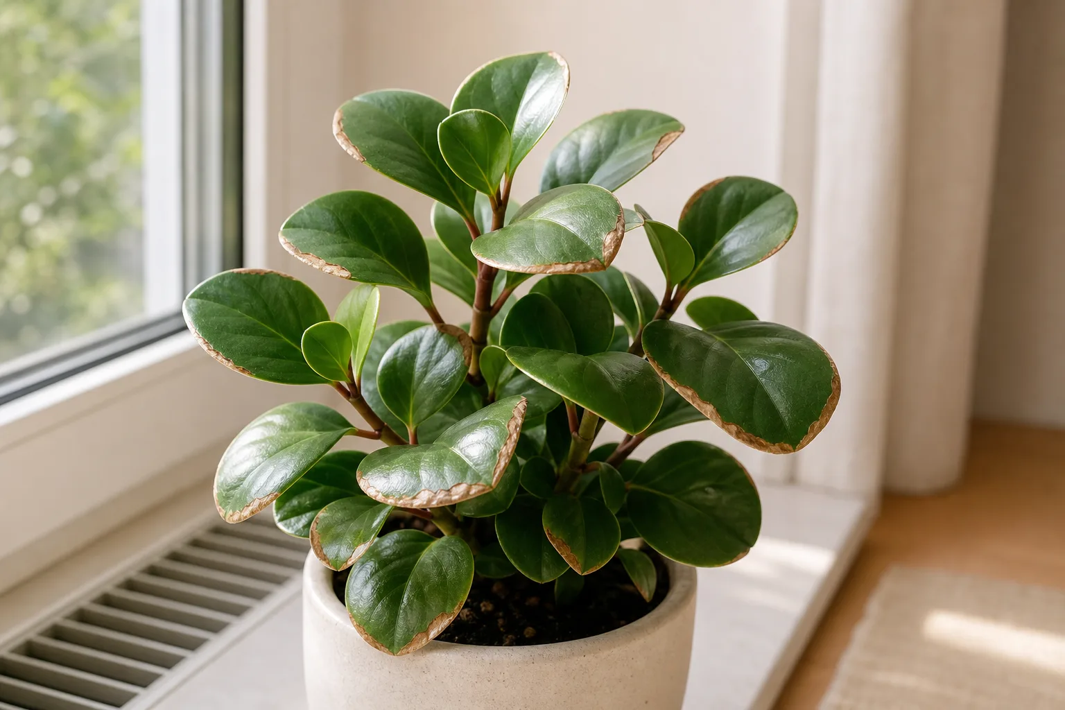 Low Humidity on Baby Rubber Plant - visible symptom on the plant