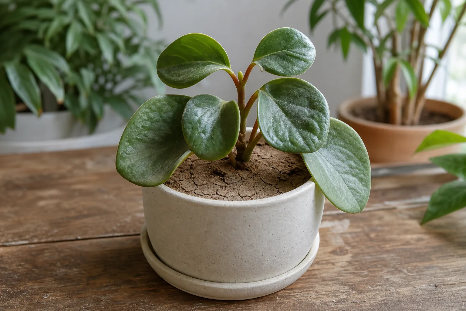 Underwatering on Baby Rubber Plant - visible symptom on the plant