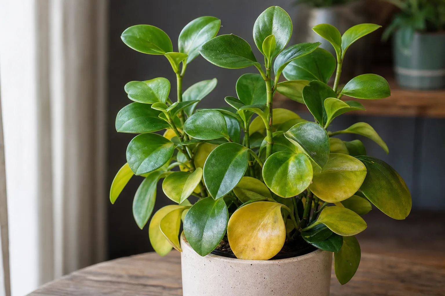 Yellow Leaves on Baby Rubber Plant - visible symptom on the plant