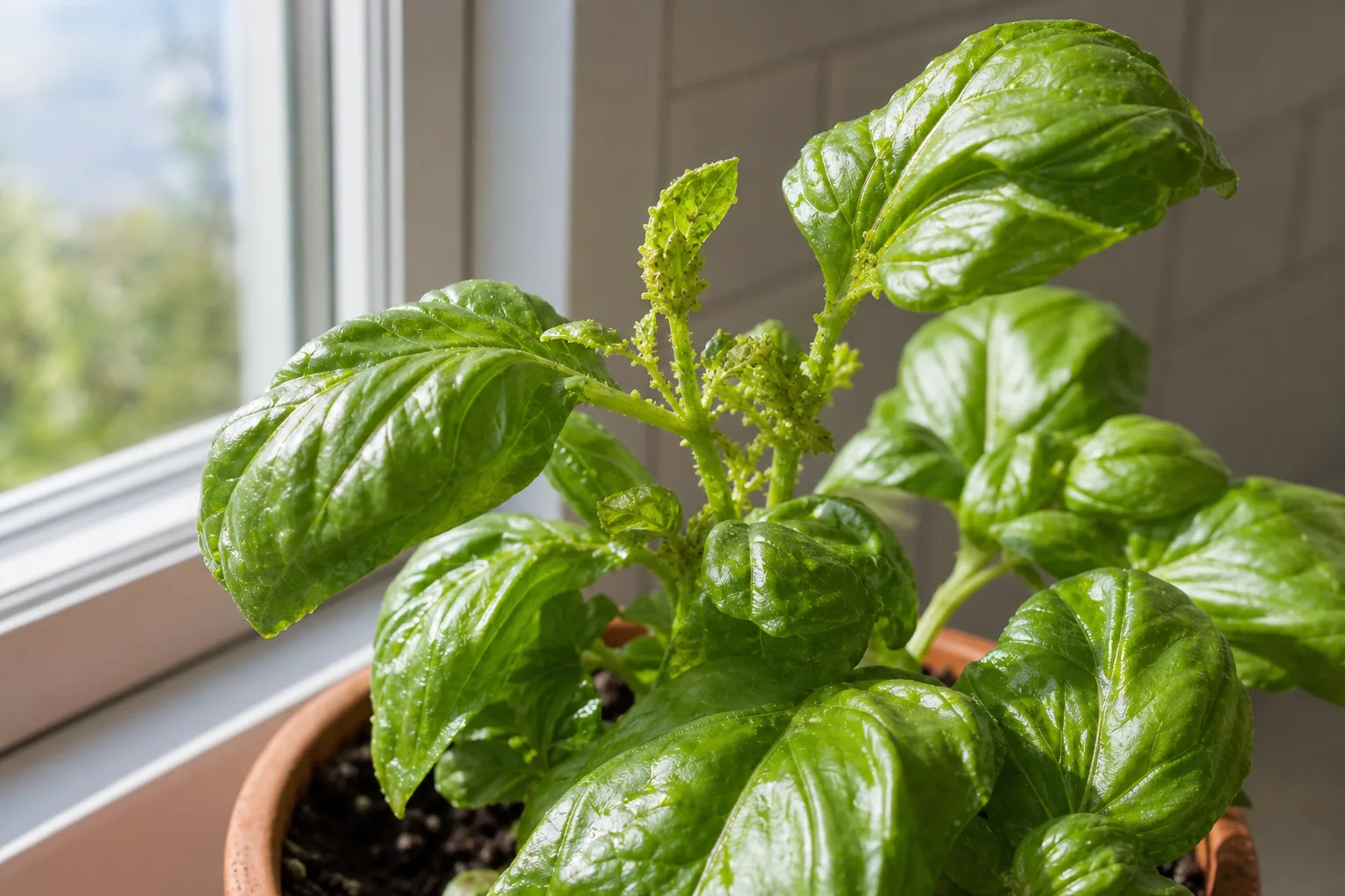 Aphids on Basil - visible symptom on the plant