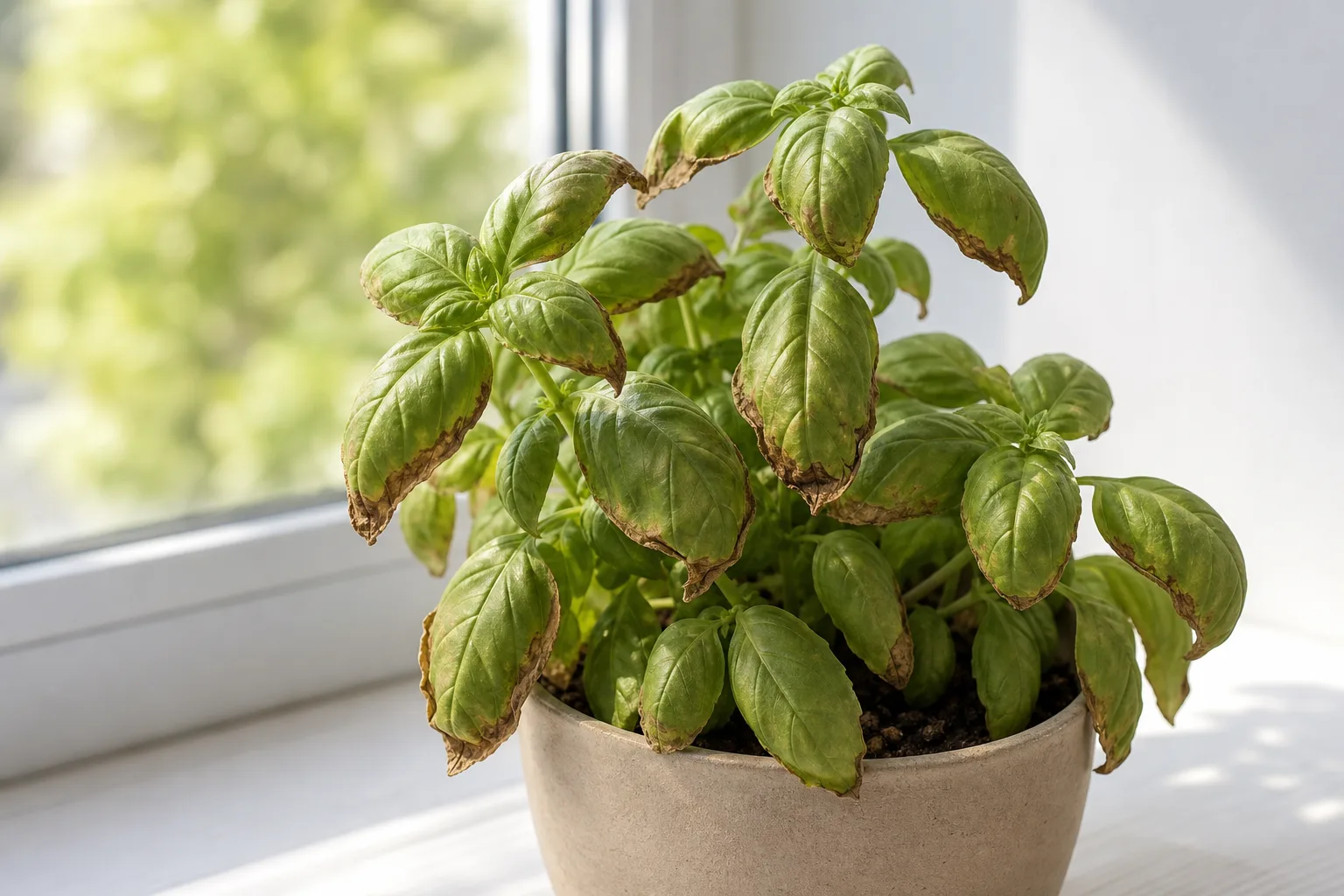 Low Humidity on Basil - visible symptom on the plant