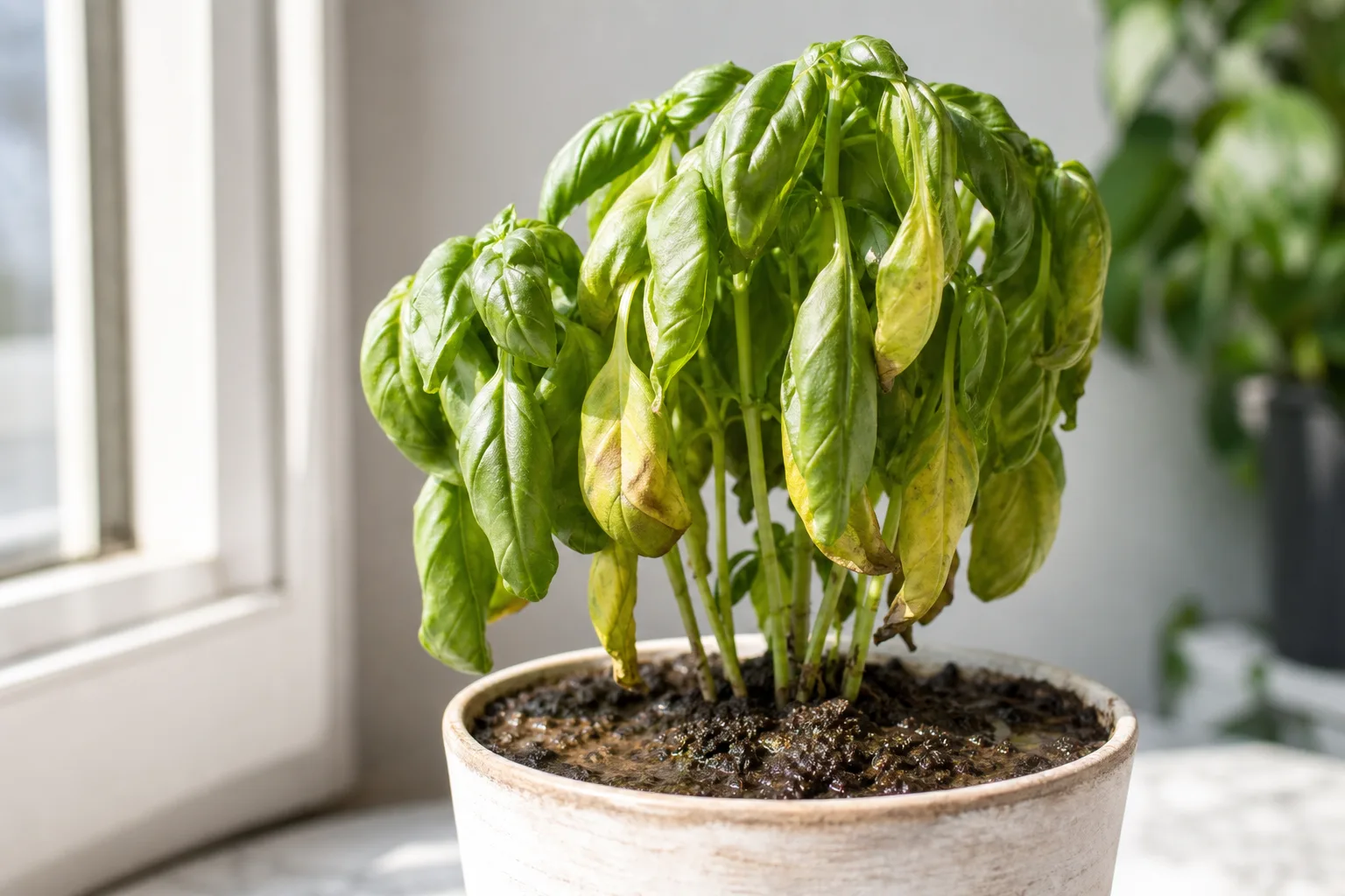 Root Rot on Basil - visible symptom on the plant