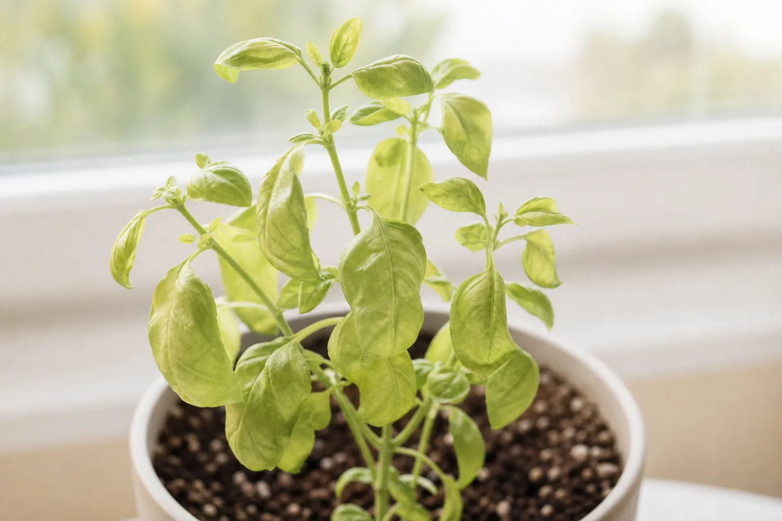 Slow Growth on Basil - visible symptom on the plant