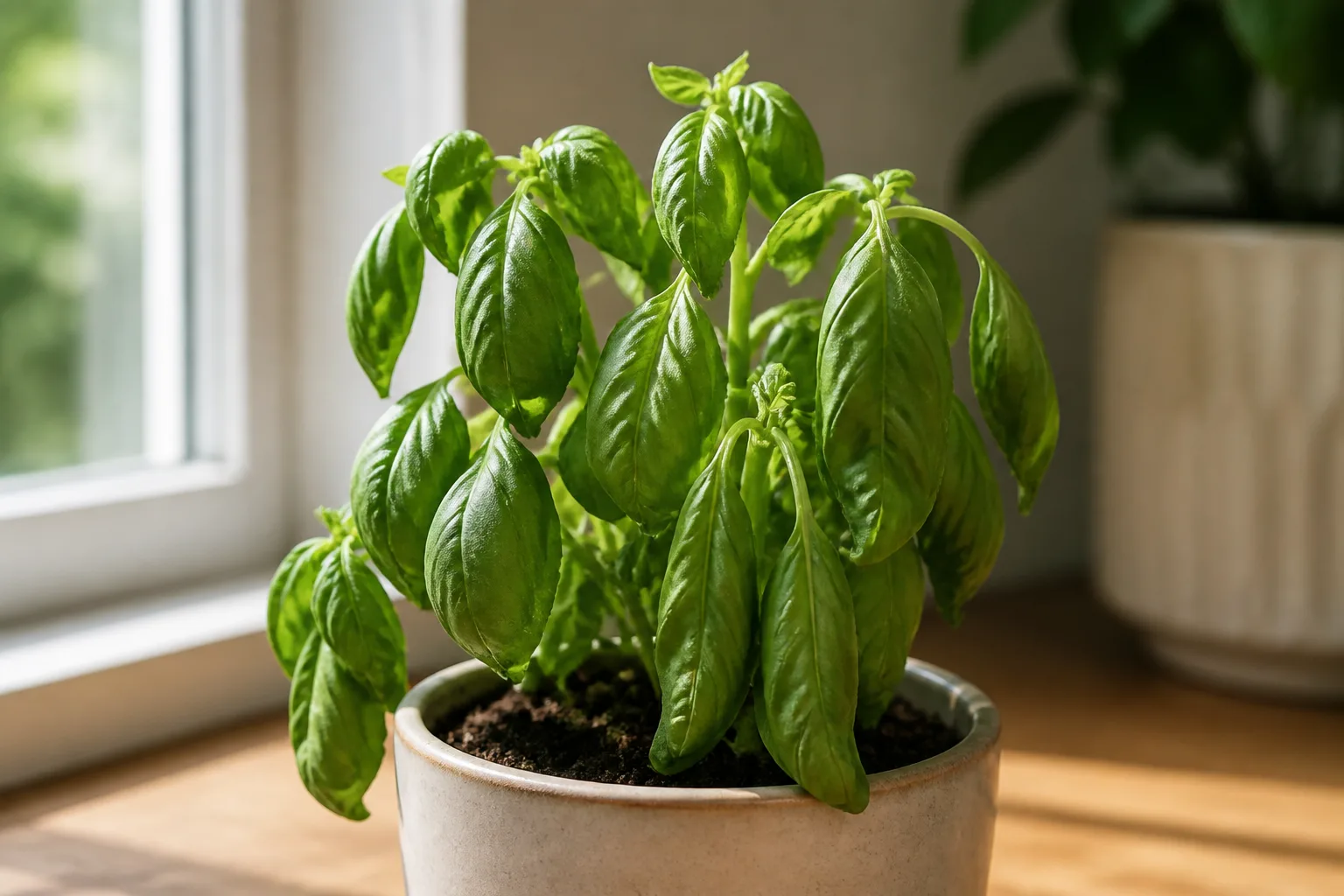 Wilting on Basil - visible symptom on the plant