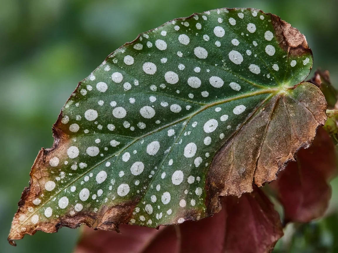 Close-up of Brown Leaves on Begonia Maculata - diagnostic detail