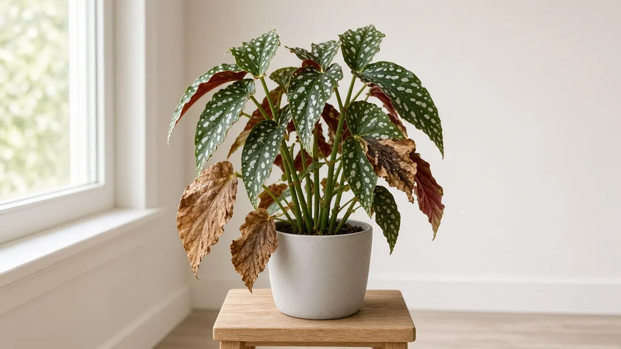 Brown Leaves on Begonia Maculata - visible symptom on the plant
