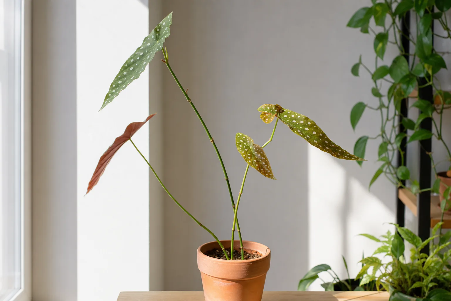 Leggy Growth on Begonia Maculata - visible symptom on the plant