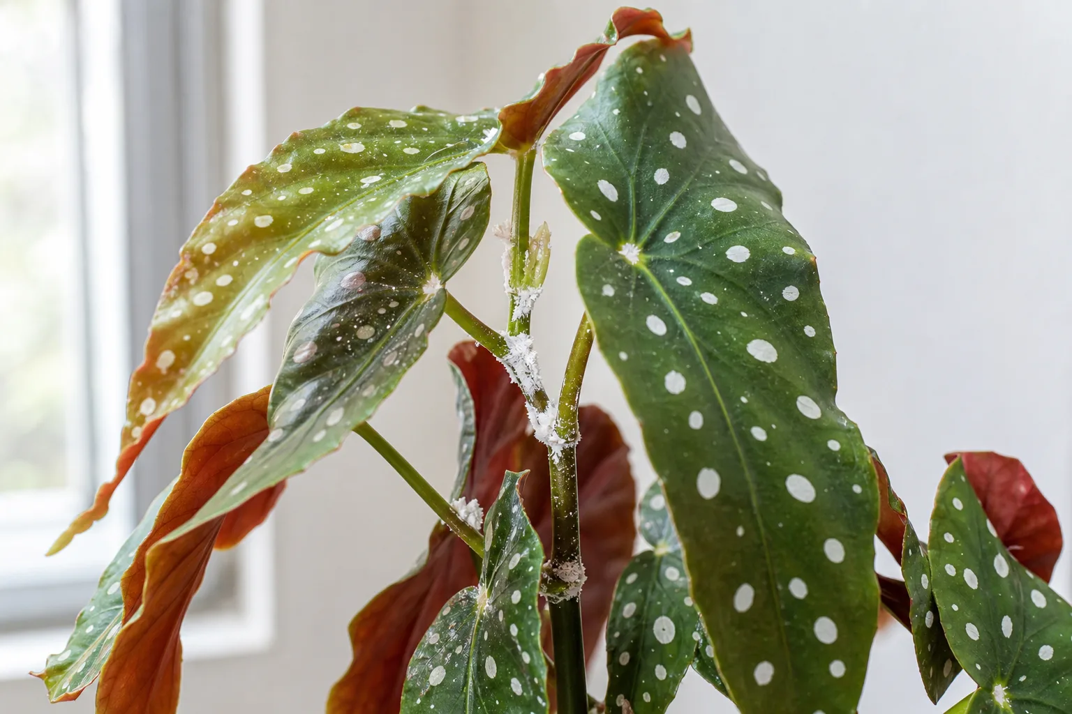 Mealybugs on Begonia Maculata - visible symptom on the plant