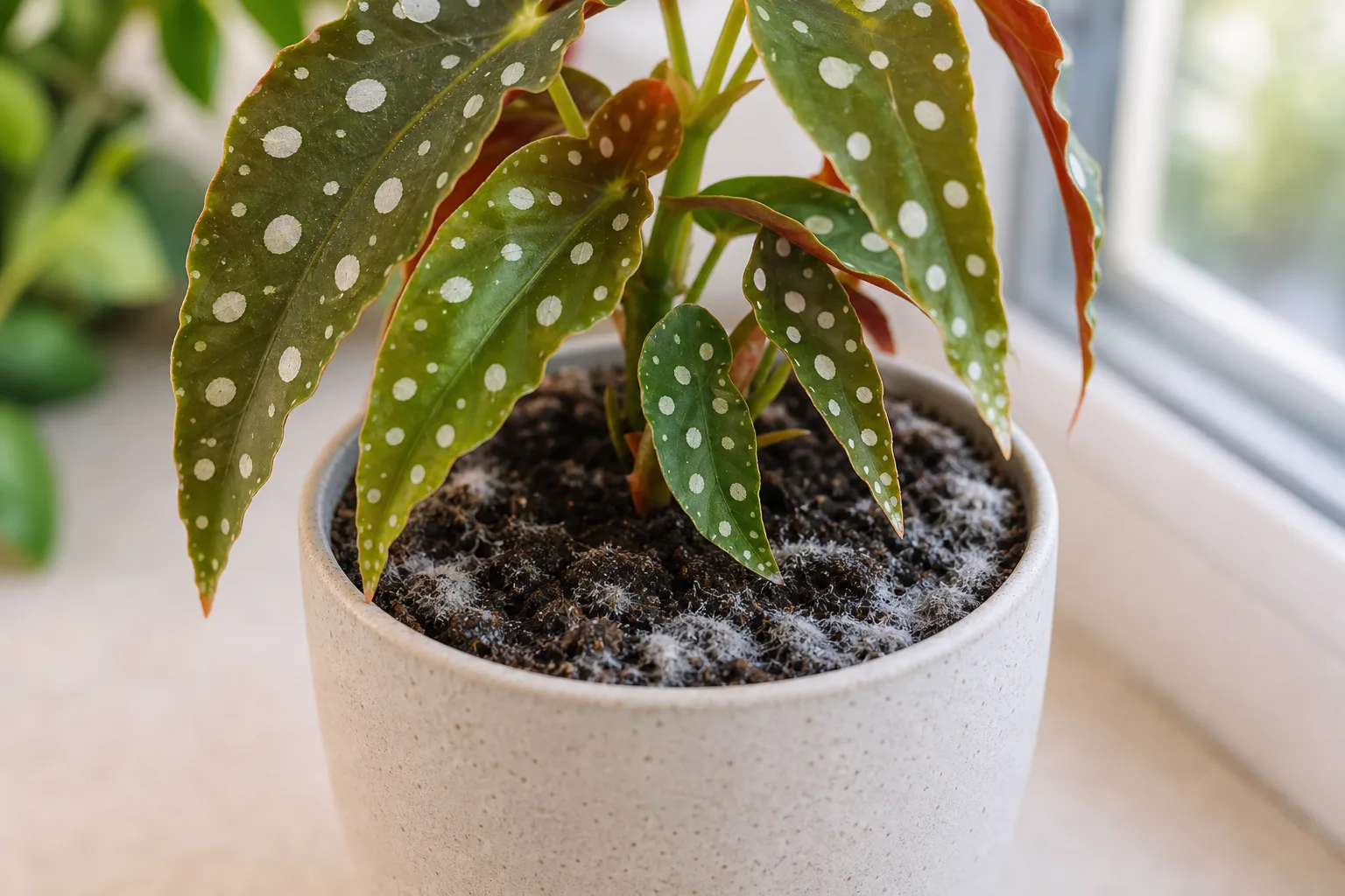 Mold on Soil on Begonia Maculata - visible symptom on the plant