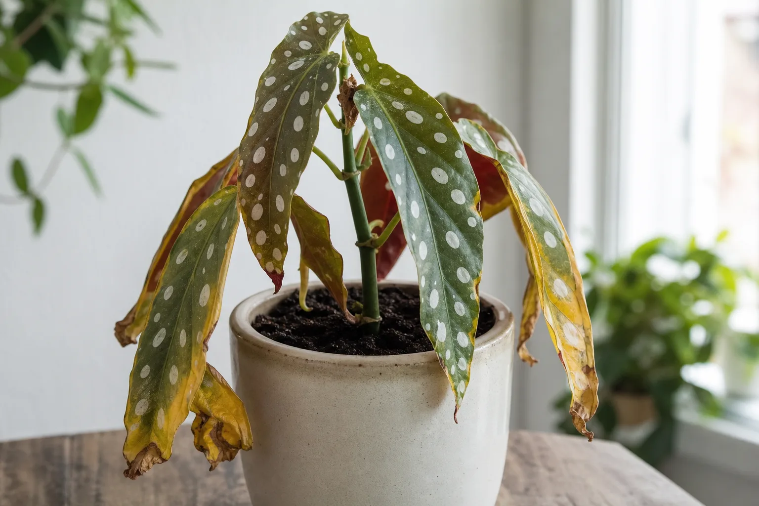 Overwatering on Begonia Maculata - visible symptom on the plant
