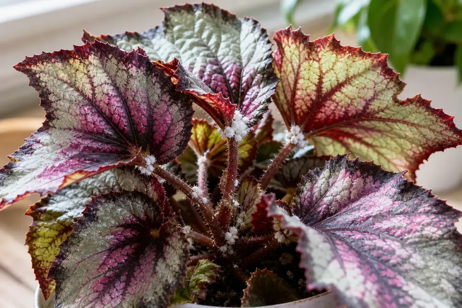 Mealybugs on Begonia Rex - visible symptom on the plant