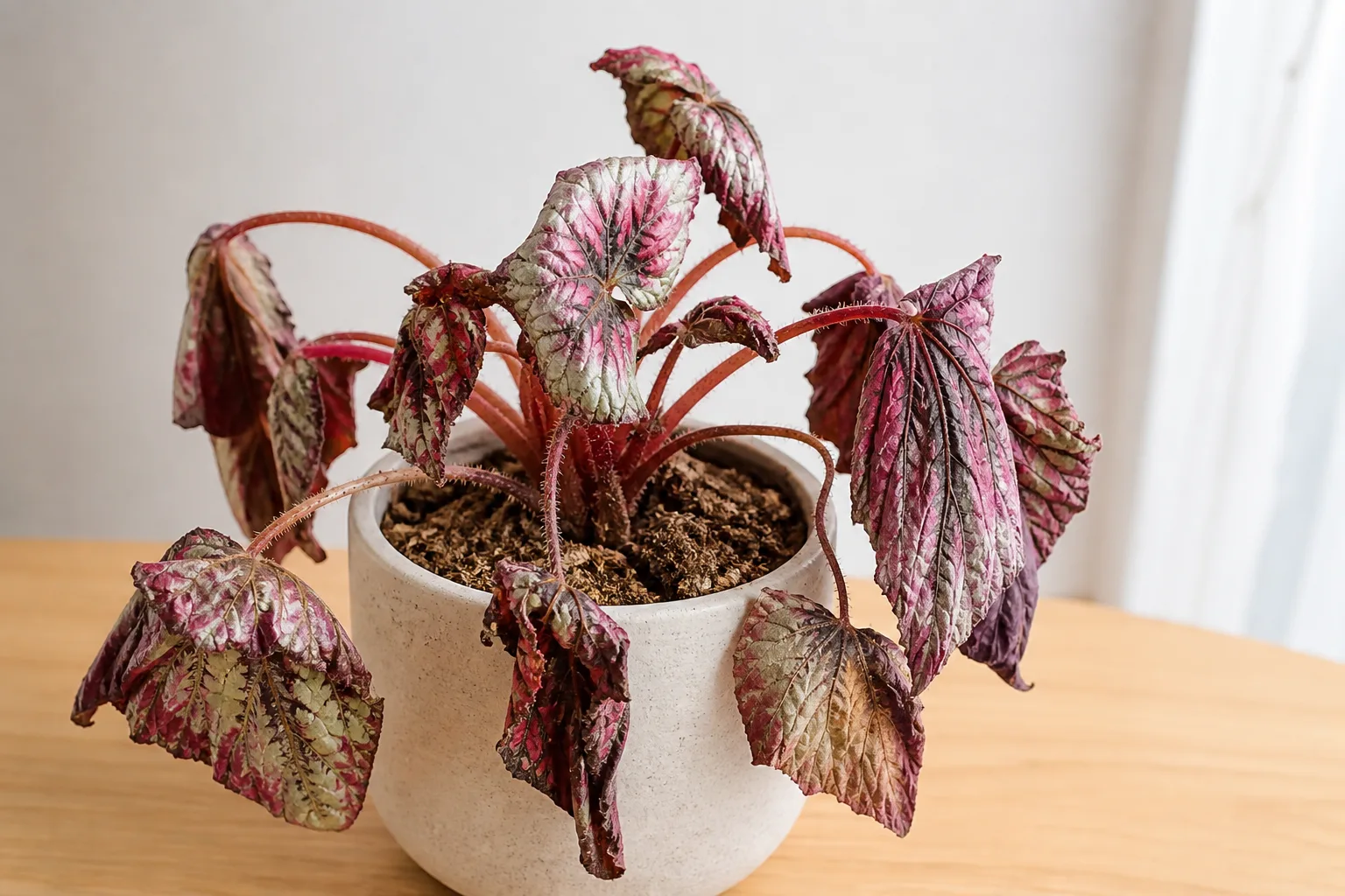 Underwatering on Begonia Rex - visible symptom on the plant