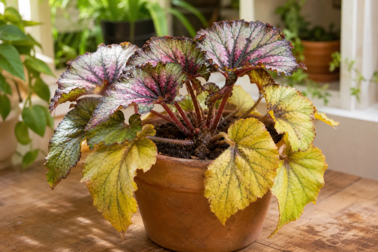 Yellow Leaves on Begonia Rex - visible symptom on the plant
