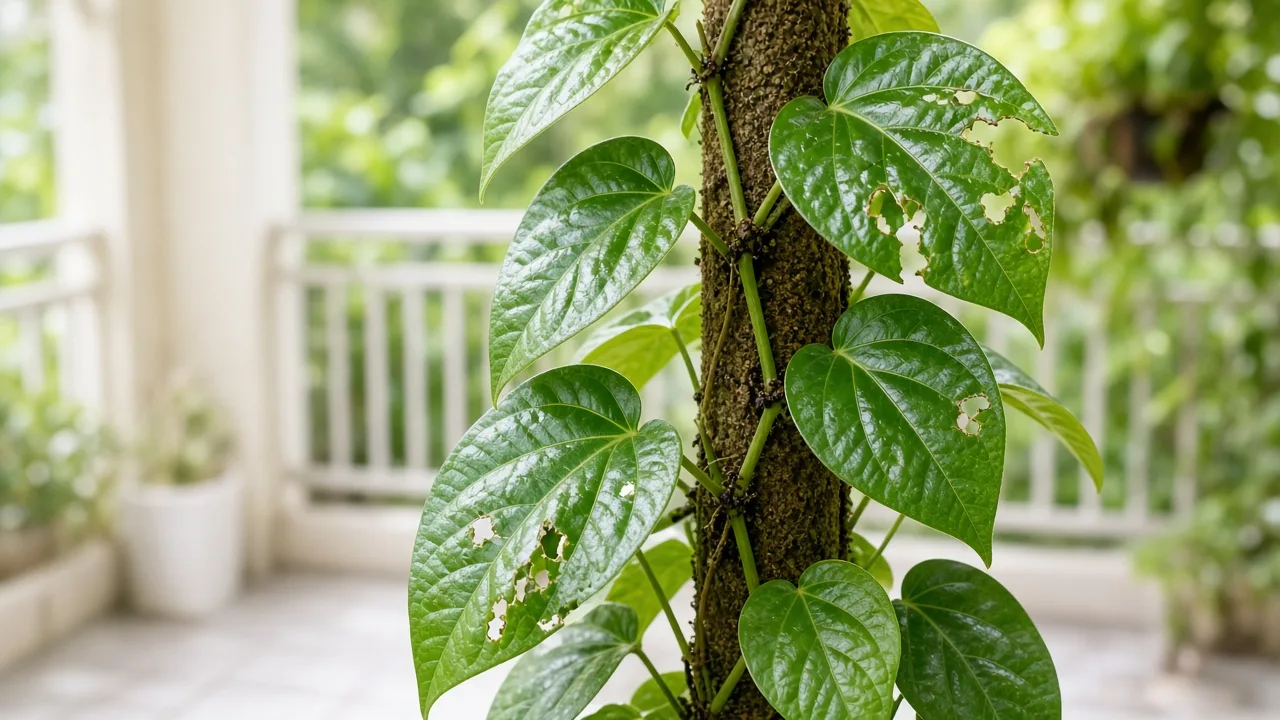 Caterpillars on Betel Leaf - ragged chew on glossy heart-shaped paan vine leaves with frass