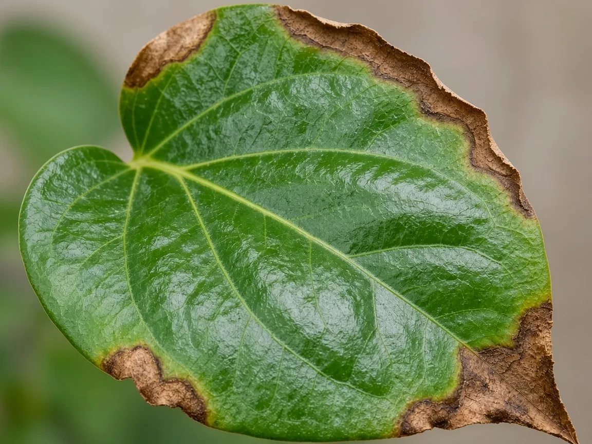 Close-up of low humidity on Betel Leaf heart-shaped leaves