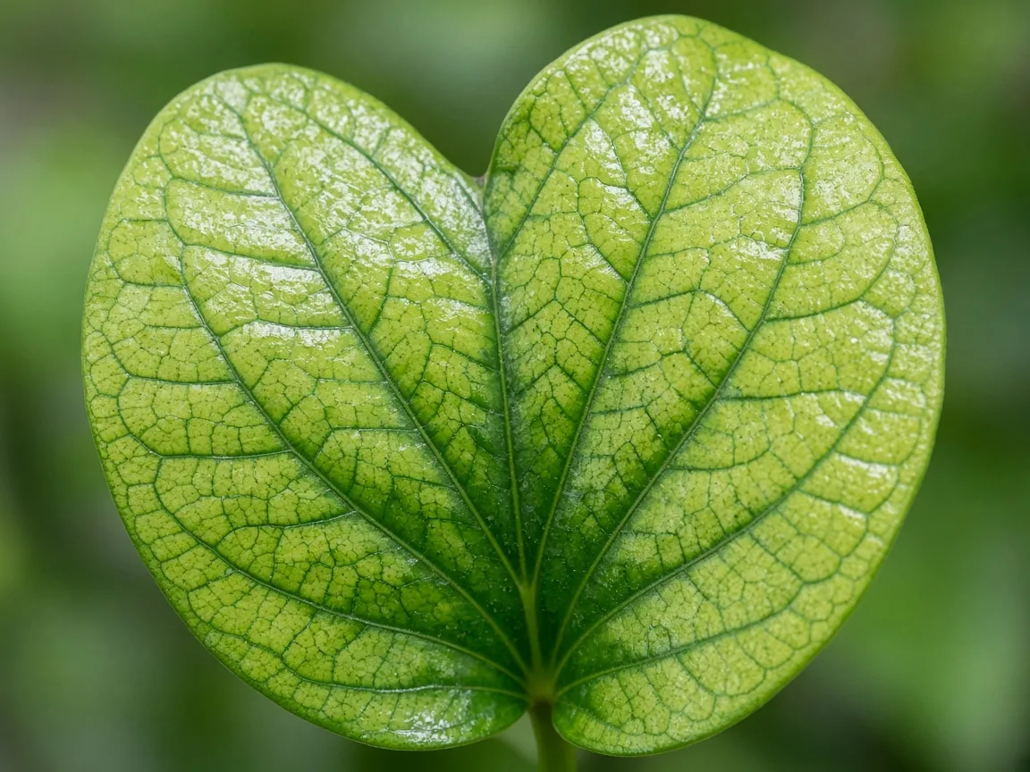Close-up of magnesium deficiency on Betel Leaf - interveinal chlorosis on older heart-shaped leaf