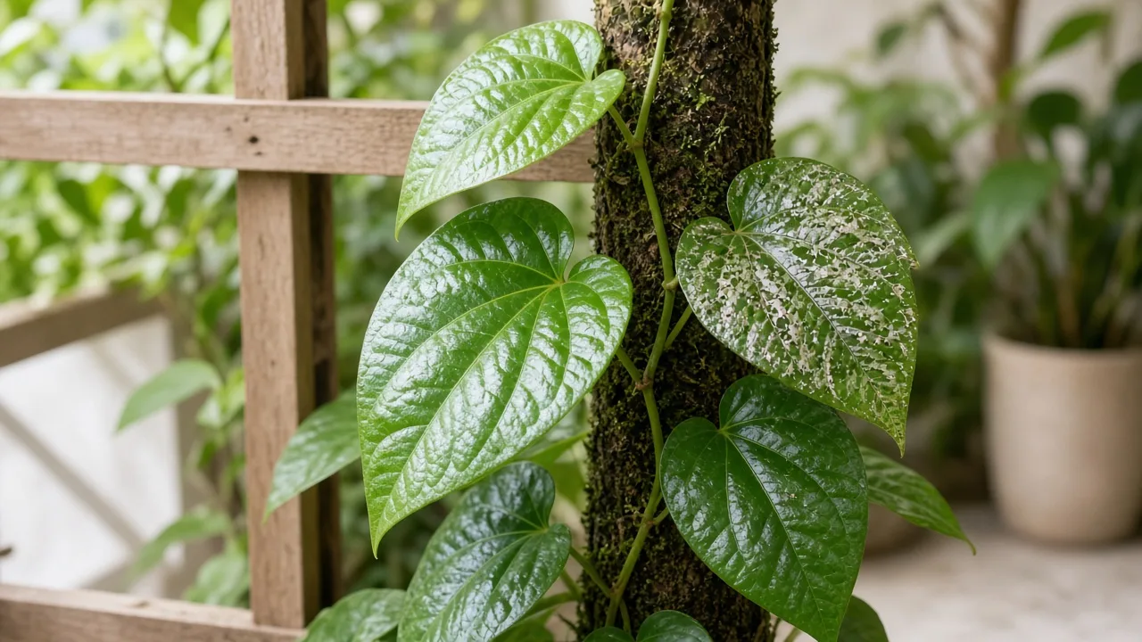 Thrips on Betel Leaf - silvery streaks and distorted young leaves on a climbing paan vine