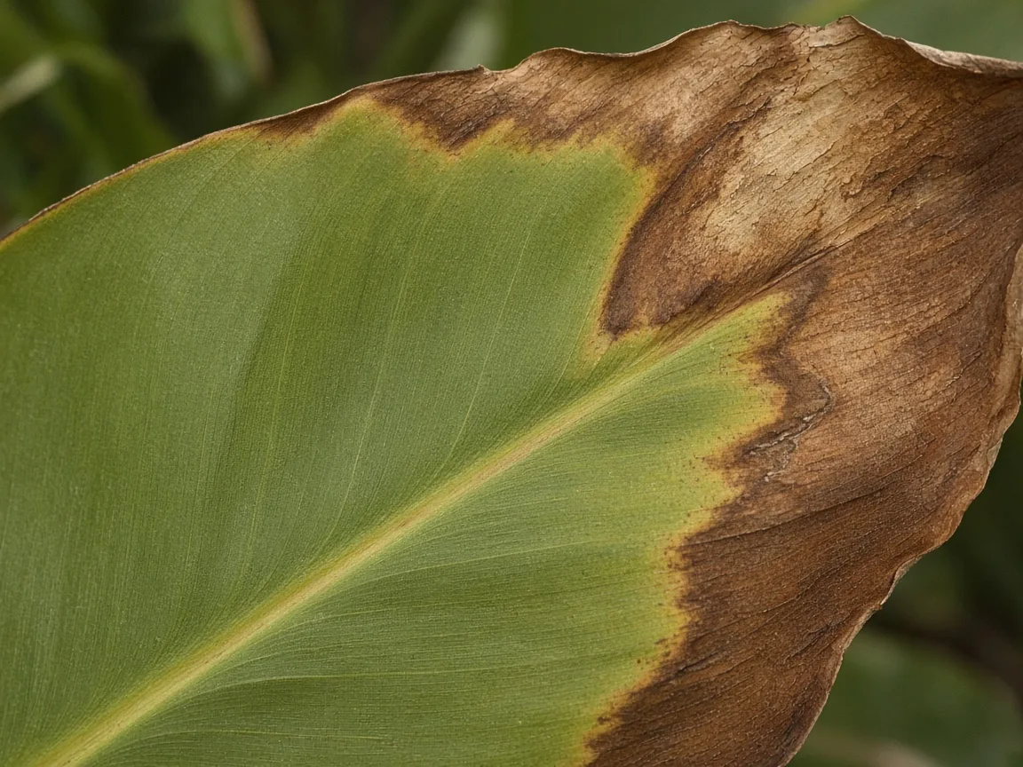 Close-up of Brown Leaves on Bird of Paradise - diagnostic detail