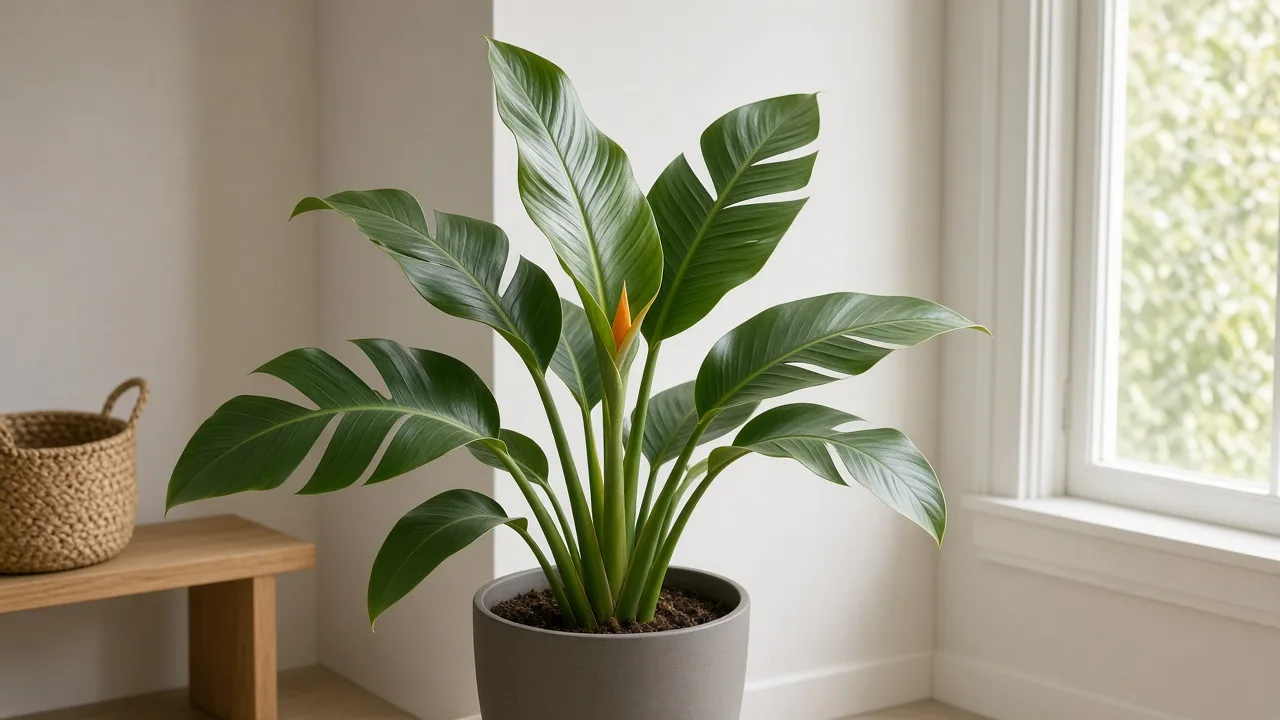 Distorted leaves on Bird of Paradise - warped new paddle foliage on Strelitzia reginae