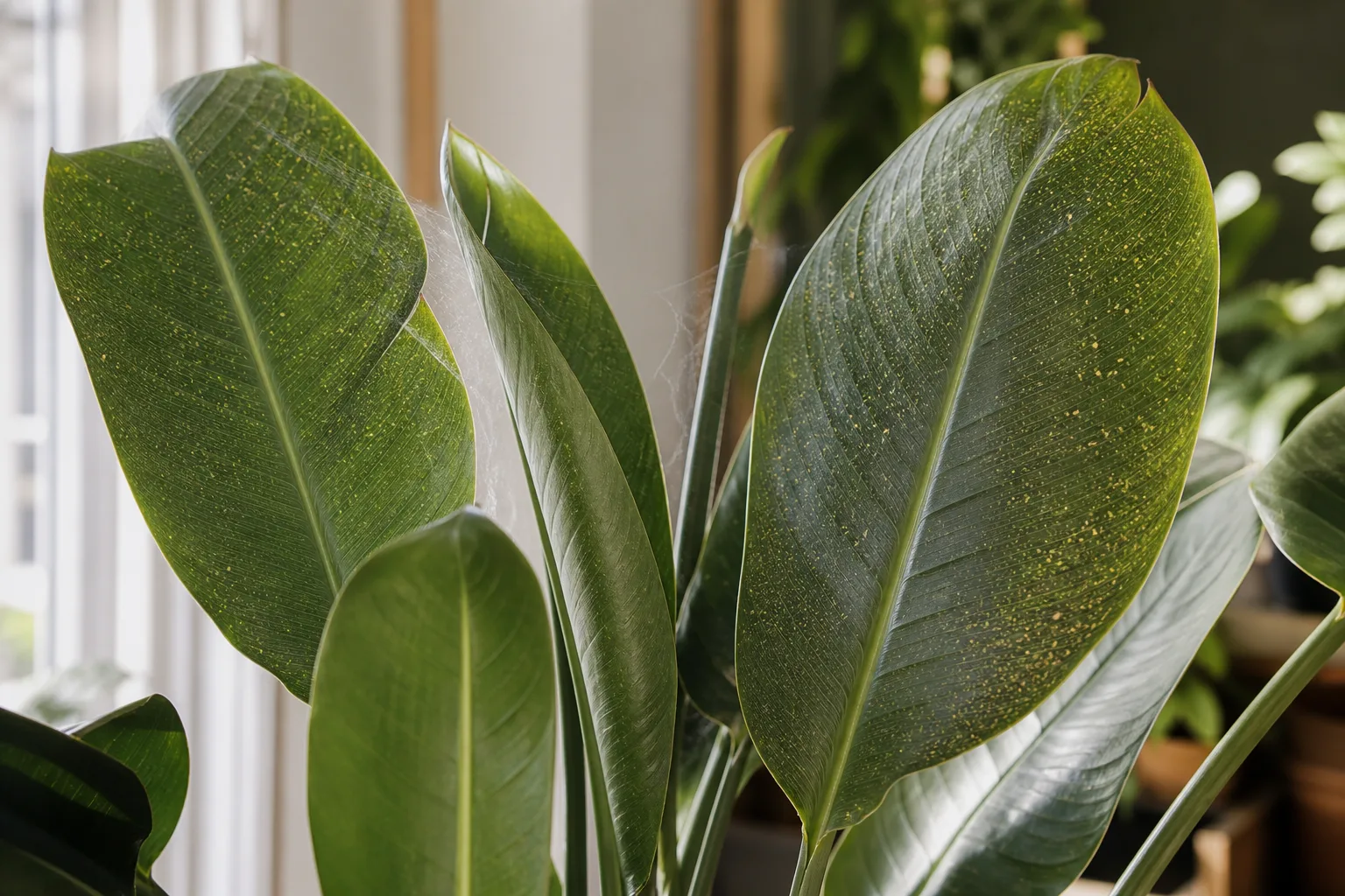 Spider Mites on Bird of Paradise - visible symptom on the plant