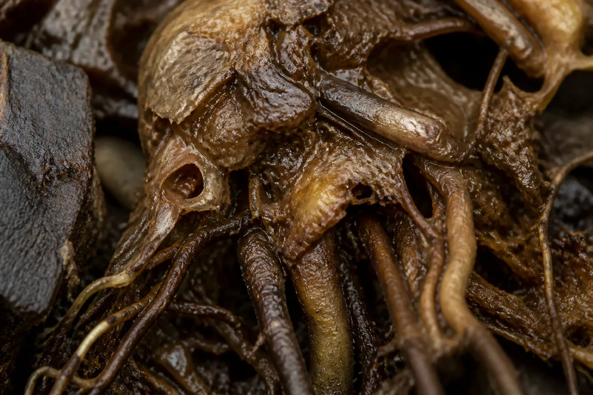 Close-up of Root Rot on Bird's Nest Fern - diagnostic detail