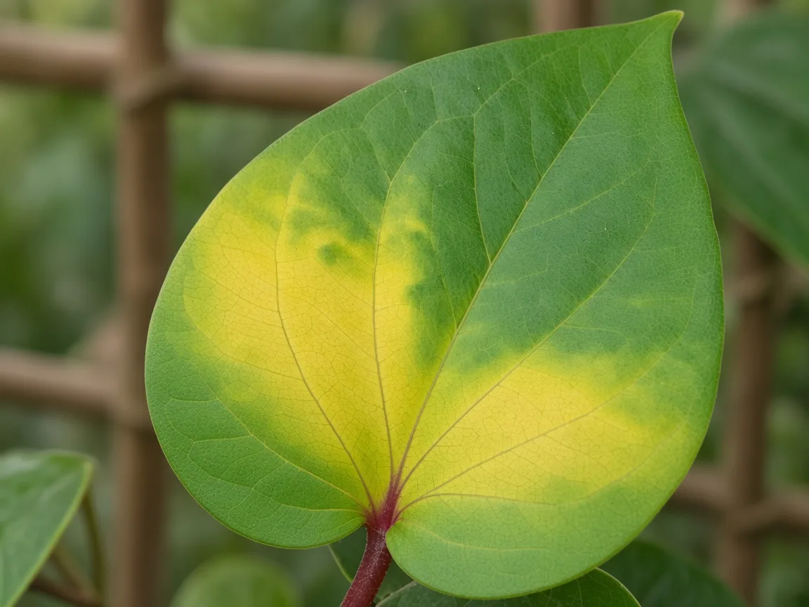 Close-up of yellow leaves on Black Pepper cordate foliage