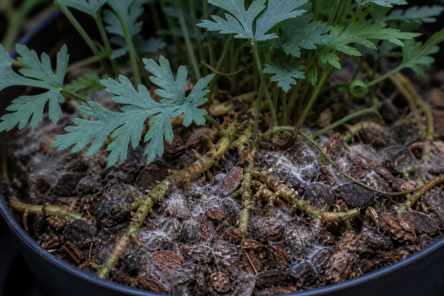 Mold on Soil on Blue Star Fern - visible symptom on the plant