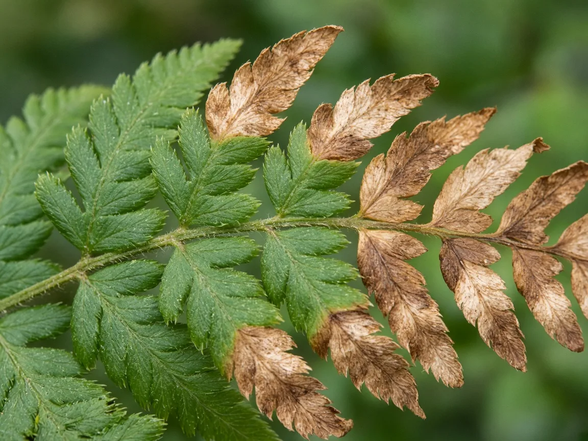 Close-up of Brown Leaves on Boston Fern - diagnostic detail