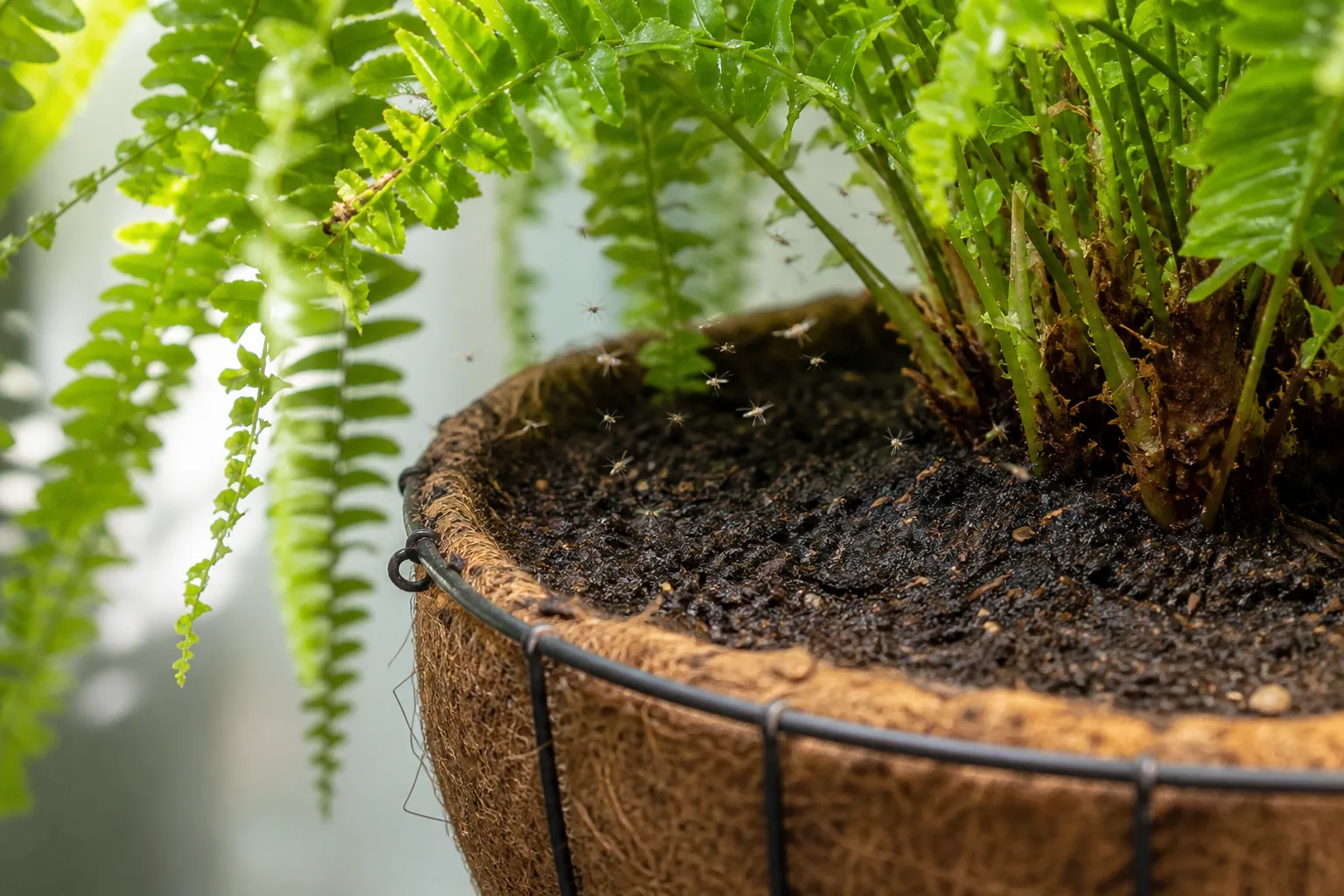 Fungus Gnats on Boston Fern - visible symptom on the plant