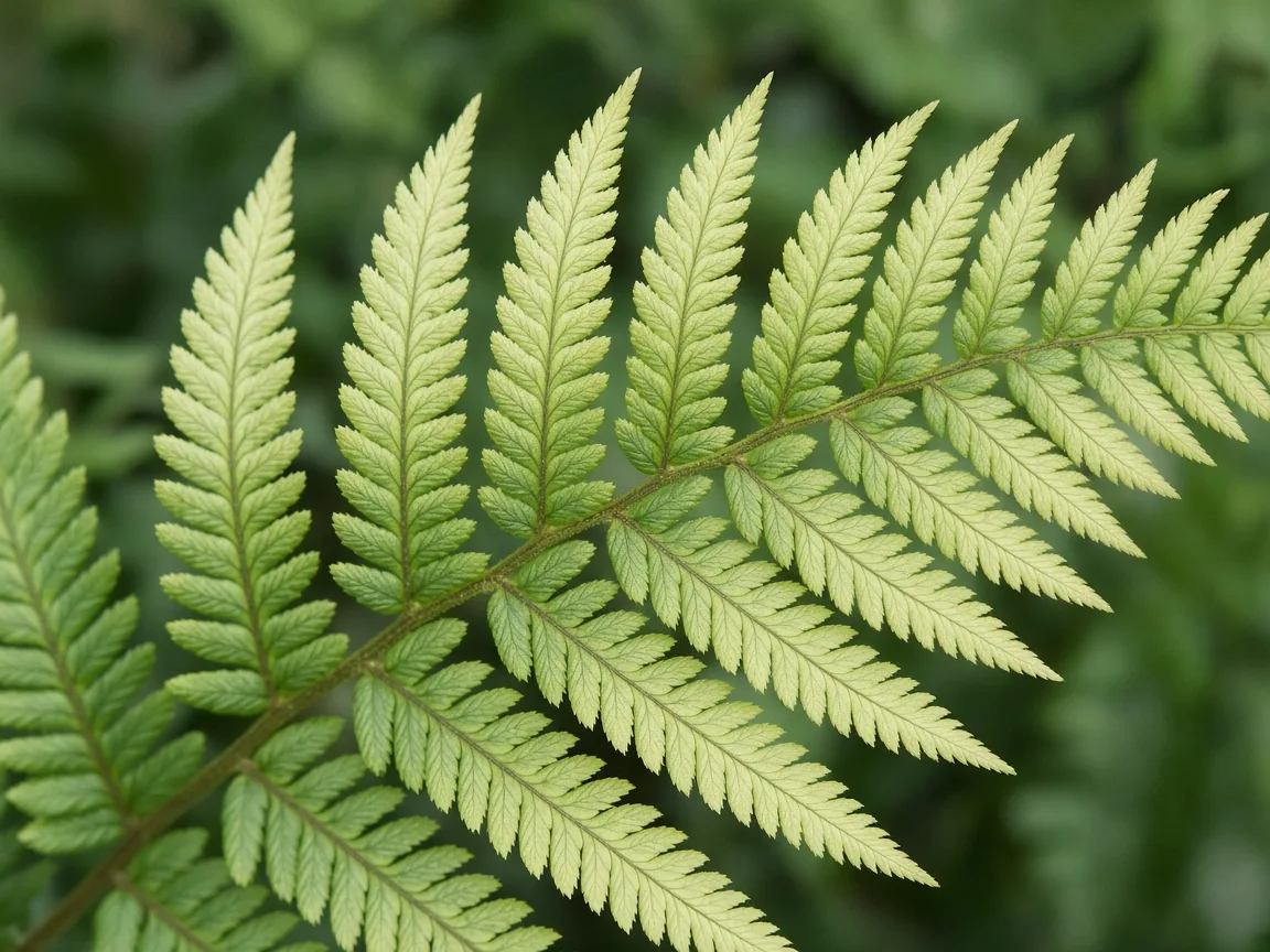 Close-up of magnesium deficiency on Boston fern - interveinal chlorosis on older pinnae
