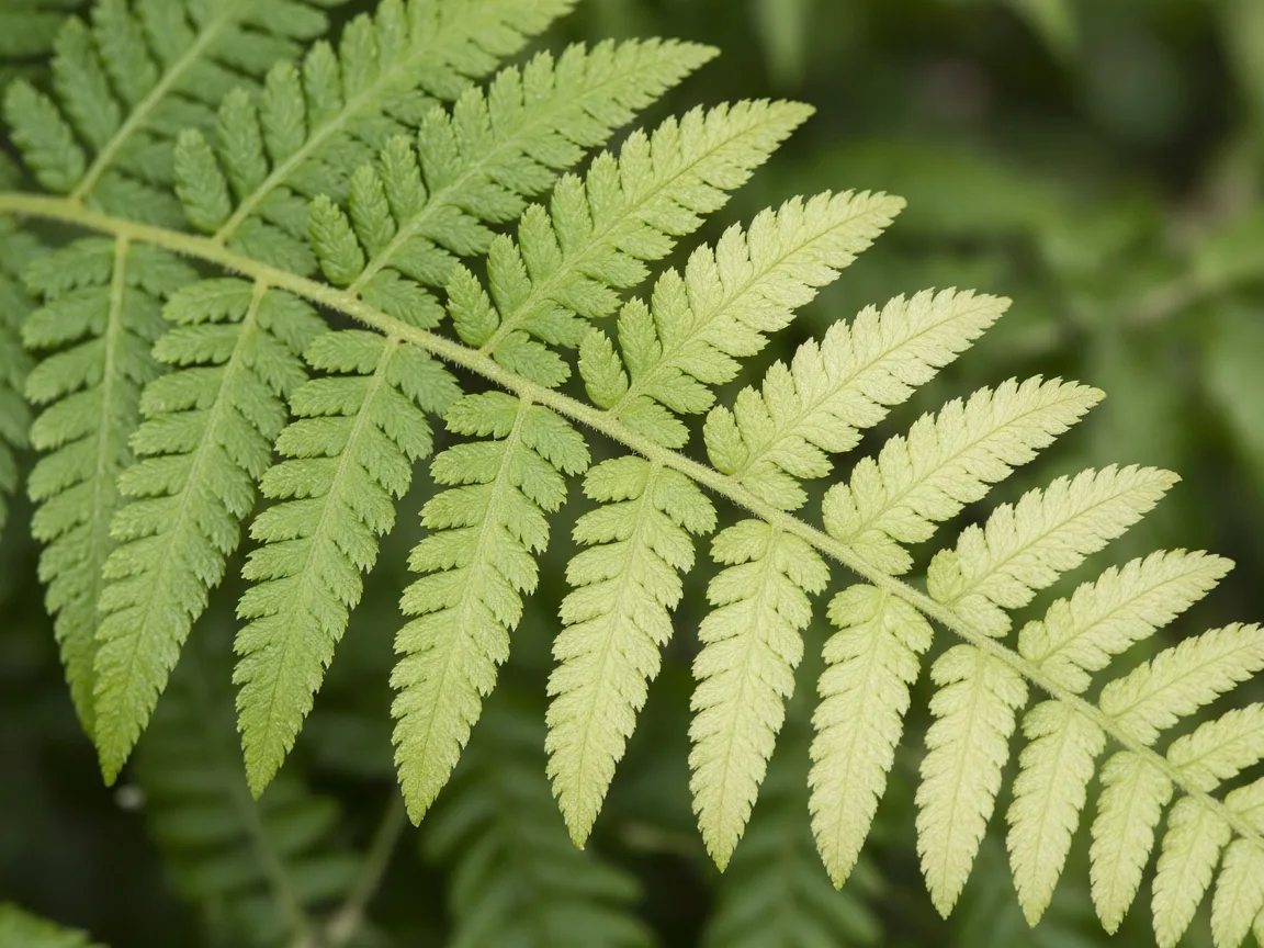 Close-up of pale leaves on Boston Fern — washed-out pinnae beside greener tissue
