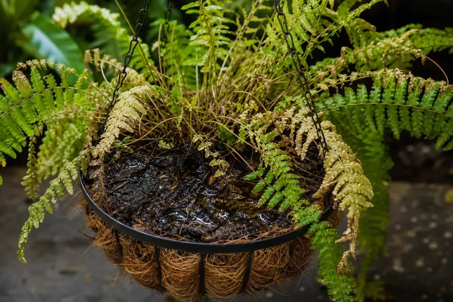 Root Rot on Boston Fern - visible symptom on the plant