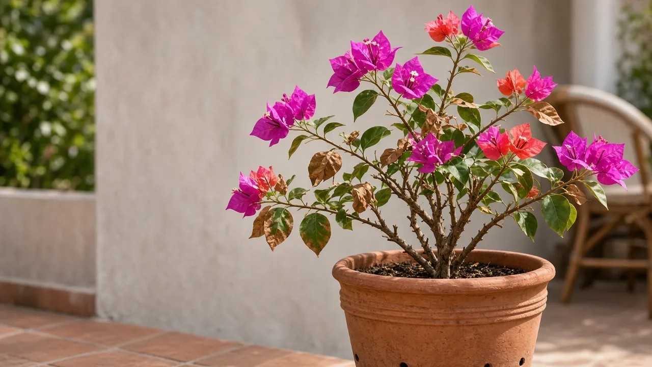 Brown Leaves on Bougainvillea - visible symptom on the plant