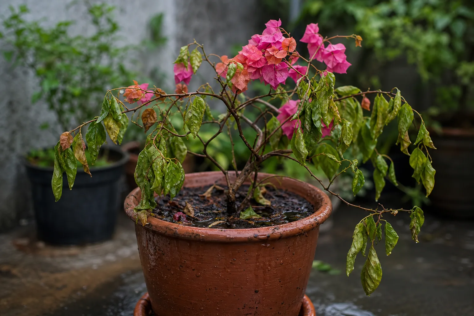 Root Rot on Bougainvillea - visible symptom on the plant