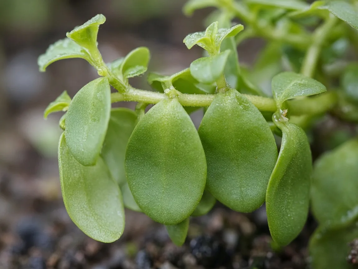 Close-up of drooping leaves on Brahmi - diagnostic detail