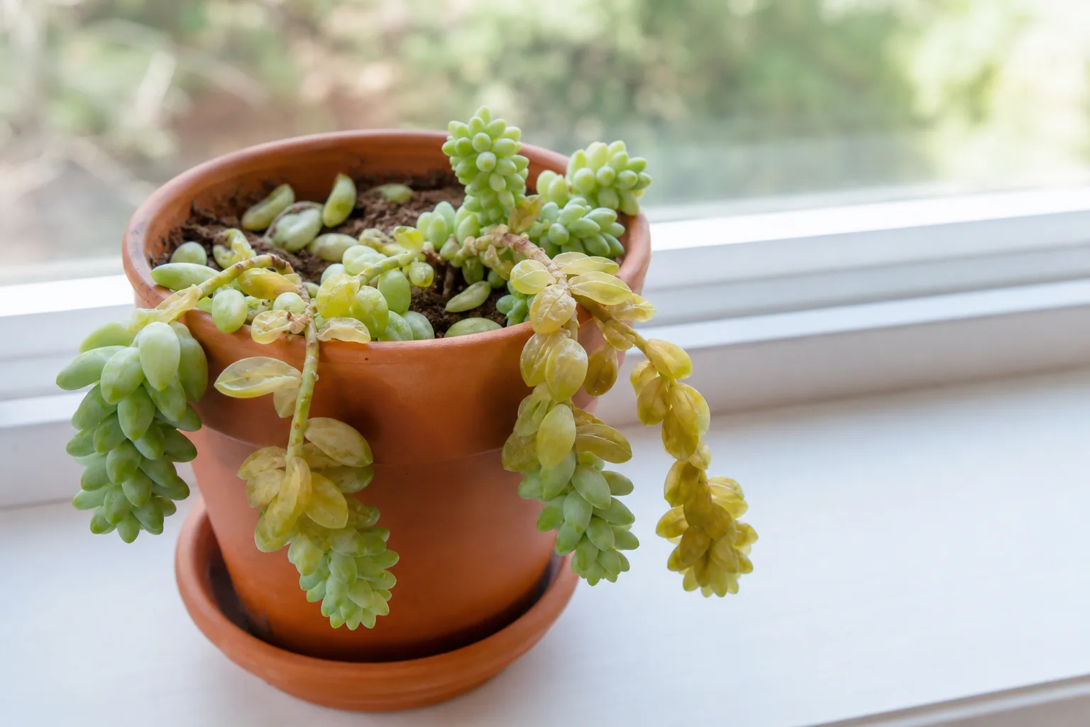 Overwatering on Burro's Tail - visible symptom on the plant