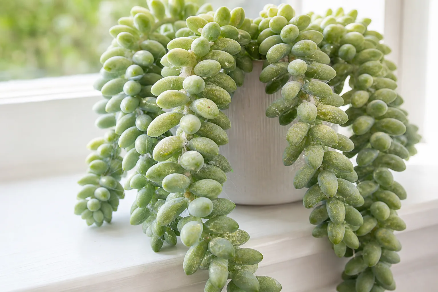 Spider Mites on Burro's Tail - visible symptom on the plant