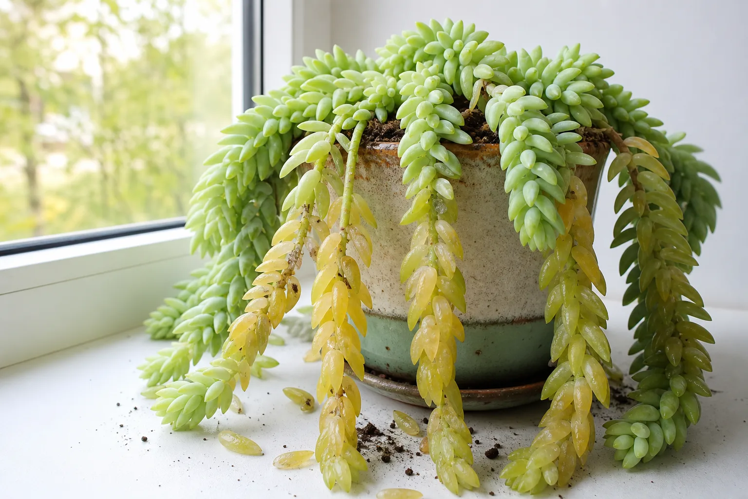 Yellow Leaves on Burro's Tail - visible symptom on the plant