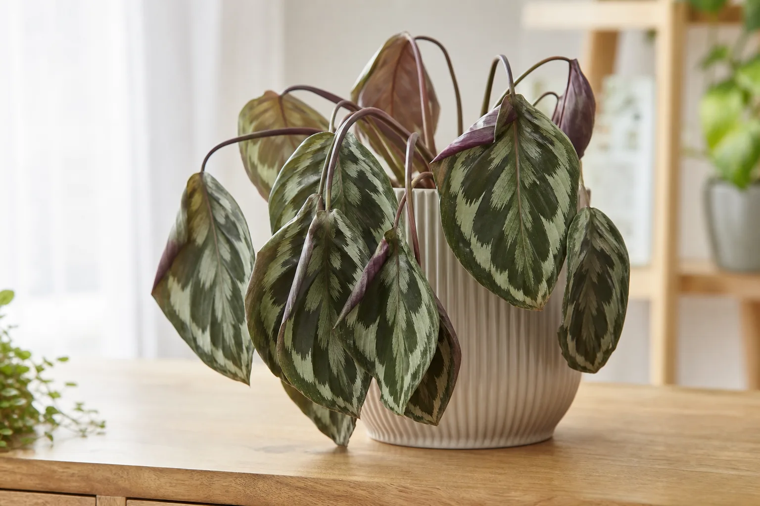 Drooping Leaves on Calathea Medallion - visible symptom on the plant
