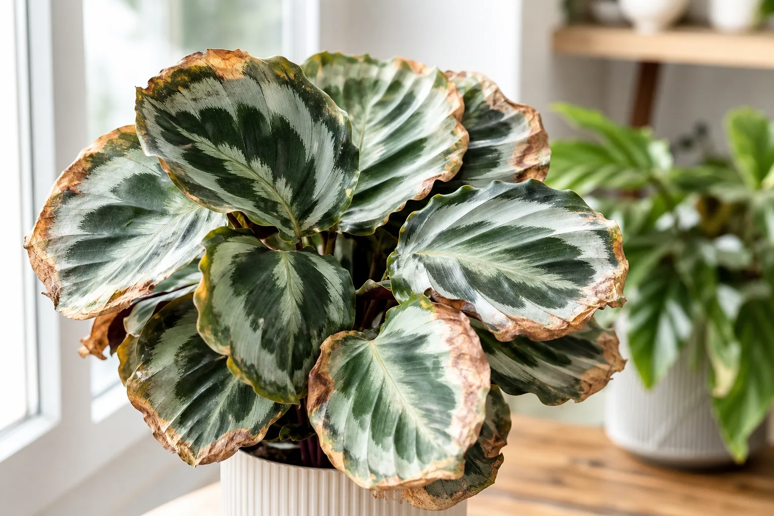 Low Humidity on Calathea Medallion - visible symptom on the plant