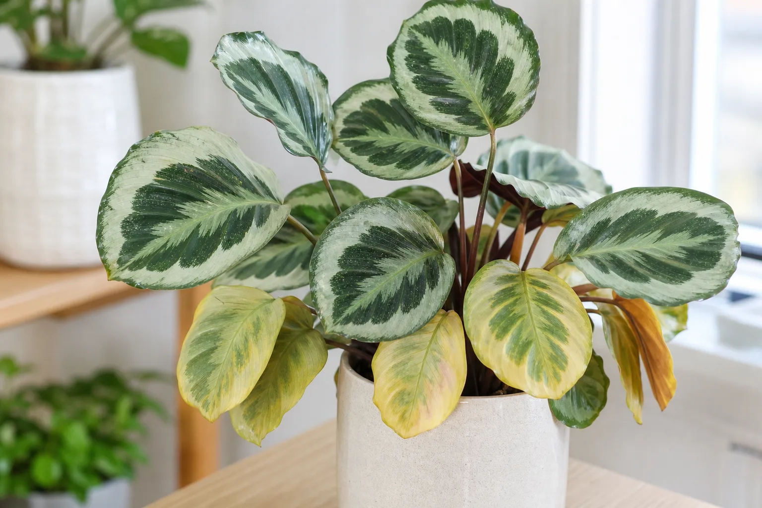 Yellow Leaves on Calathea Medallion - visible symptom on the plant