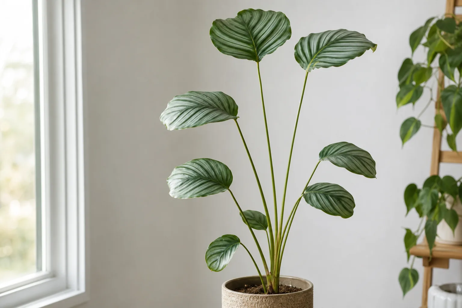 Leggy Growth on Calathea Orbifolia - visible symptom on the plant