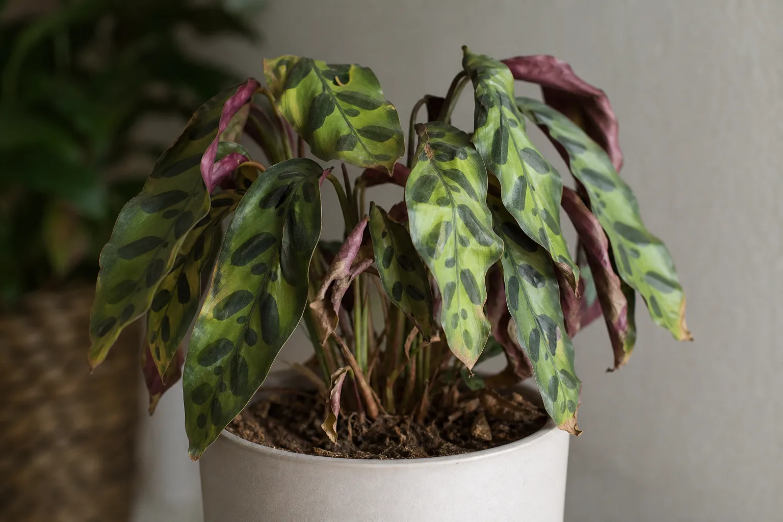 Underwatering on Calathea Peacock Plant - visible symptom on the plant