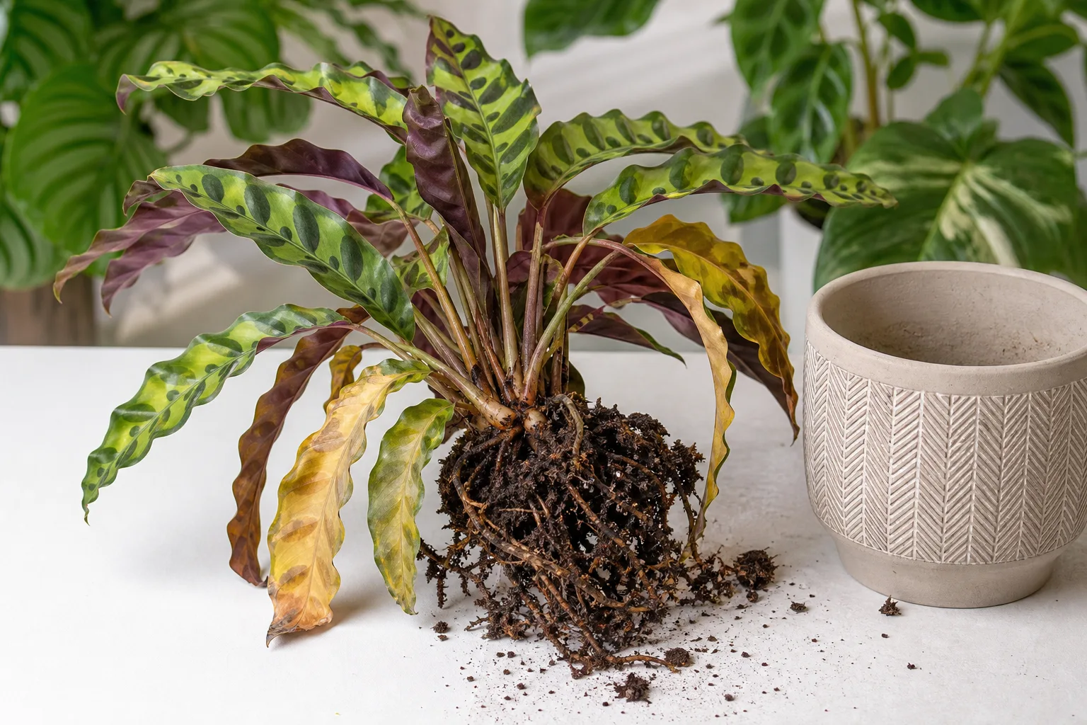 Root Rot on Calathea Rattlesnake - visible symptom on the plant