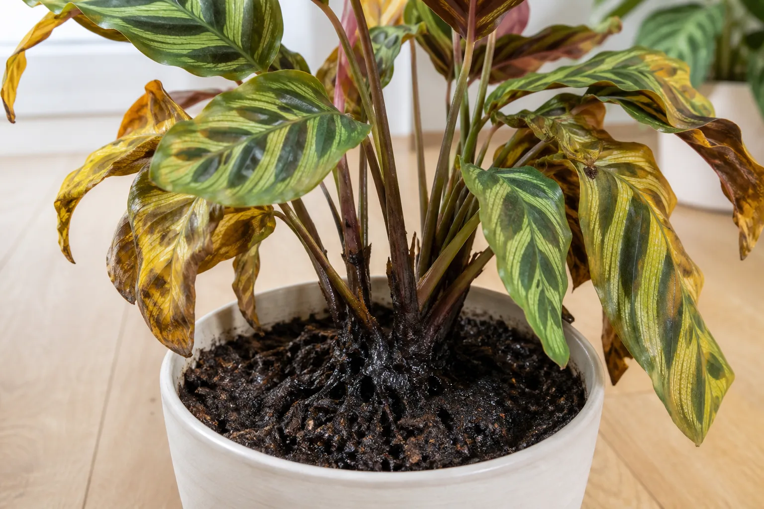 Root Rot on Calathea - visible symptom on the plant