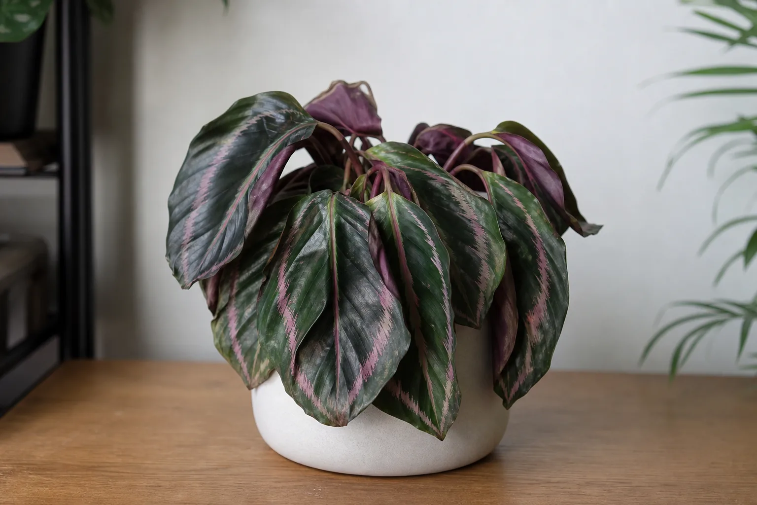 Wilting on Calathea Roseopicta - limp hanging painted leaves with collapsed stems