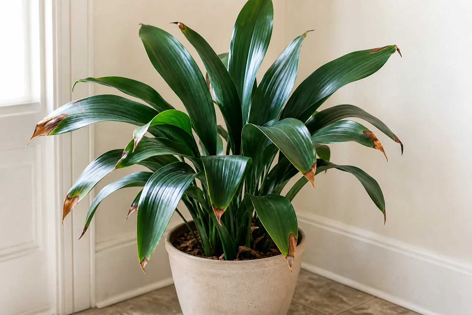Brown tips on cast iron plant - dry crispy brown leaf tip edges