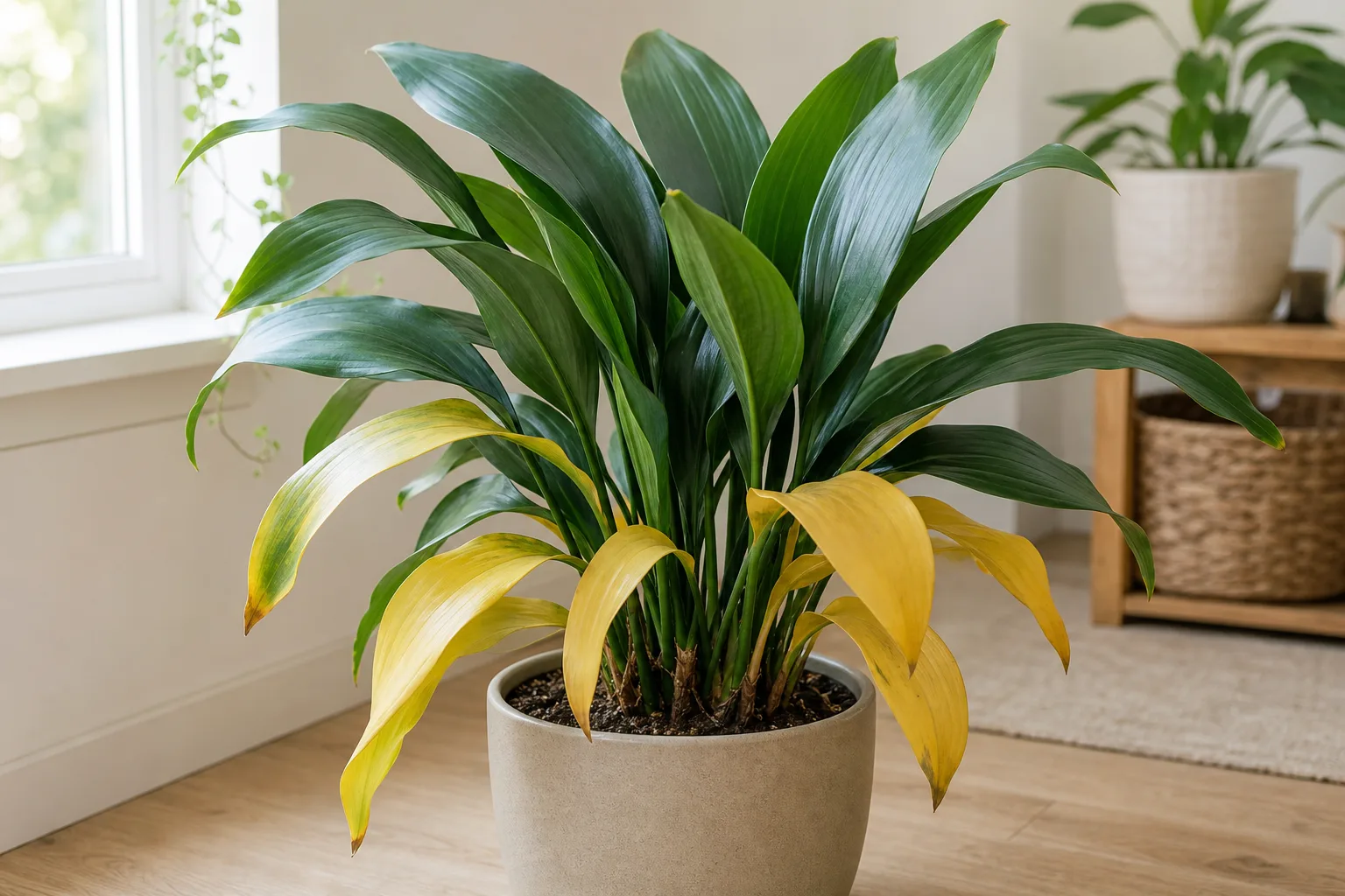 Yellow leaves on Cast Iron Plant - multiple lower leaves turning yellow while newer growth stays dark green